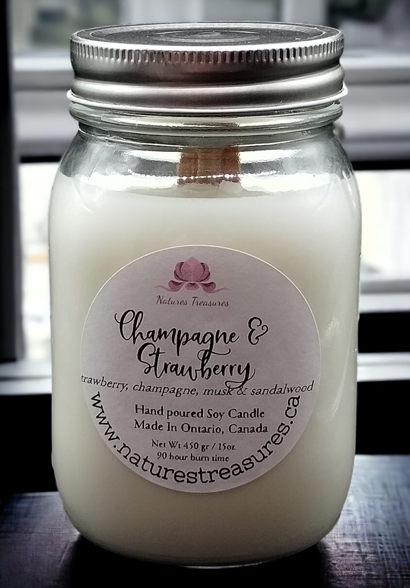 Champagne & Strawberries Soy Wax Candle - Mason Jar 80+Hours